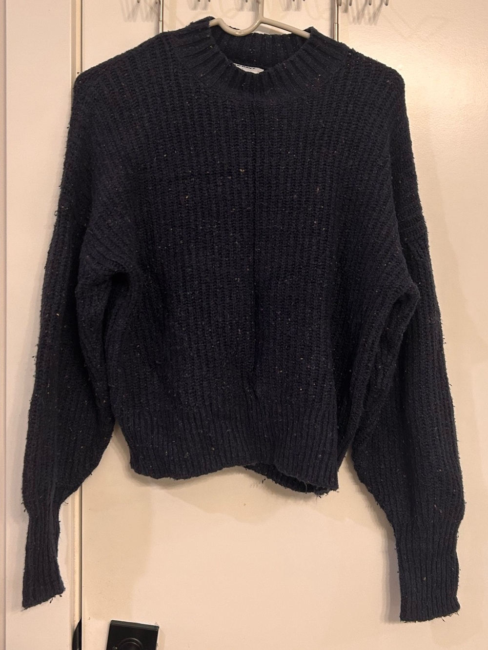 Classic Navy Blue Ribbed Crewneck Women's Knitted Sweater